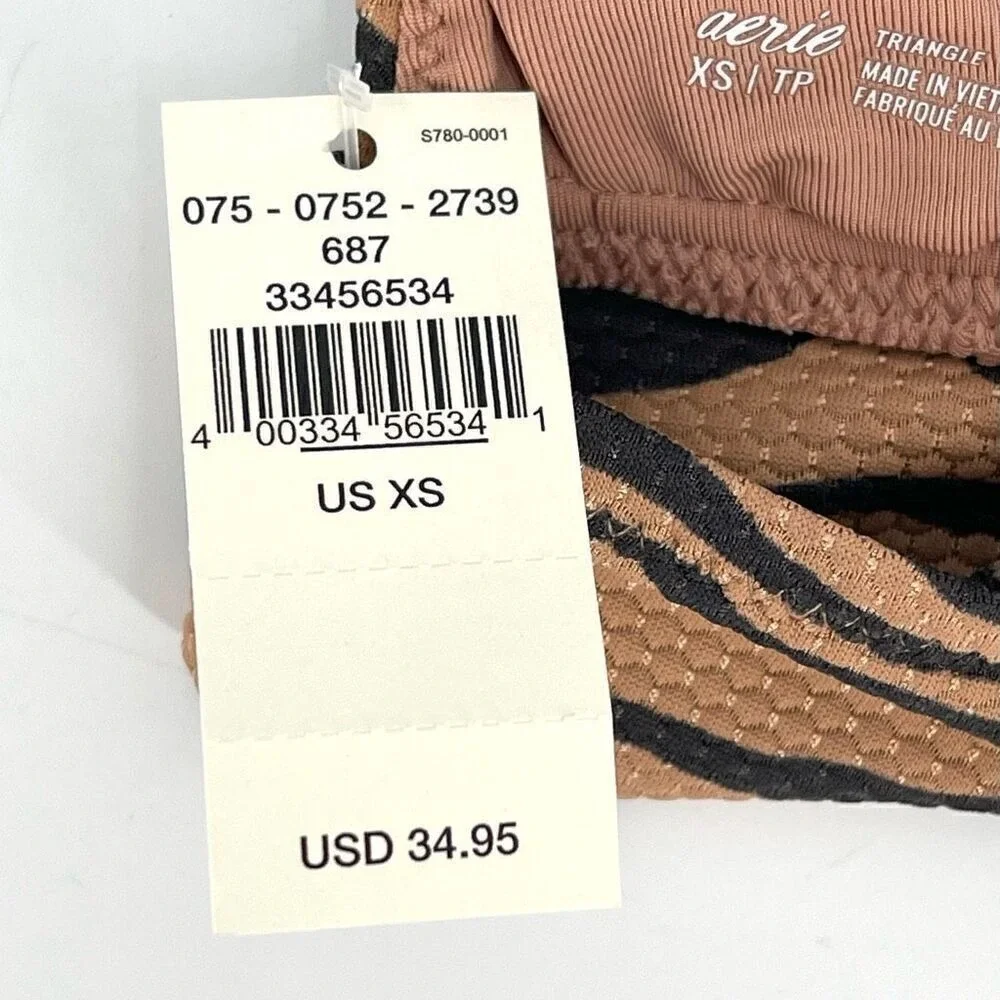 Aerie Pique Animal Print Triangle Bikini Top Women XS‎ Brown Black NWT